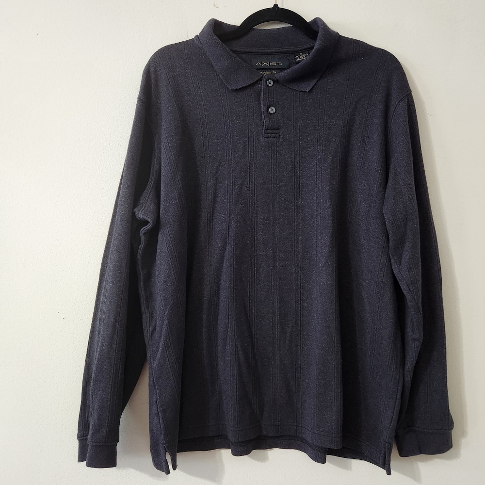 Axist Long Sleeve Polo Shirt Modern Fit Size XL Gray Business Casual Career